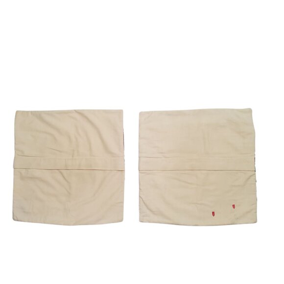 2 Pottery Barn Embroidered Floral Cotton Pillow Covers 20x20 Beige Turquoise - Picture 9 of 10